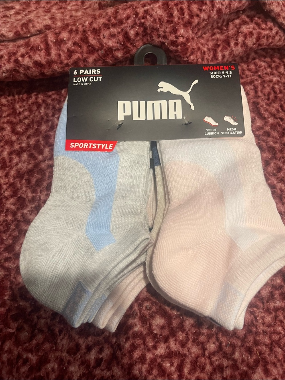 Puma Women's Low Cut Sportstyle Socks - Light Gray & Light Pink (6 Pairs)